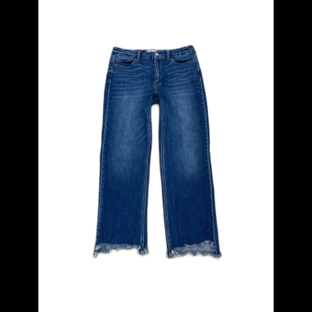 Flying Monkey High-Rise Straight Crop Stretch Denim Raw Hem Size 32